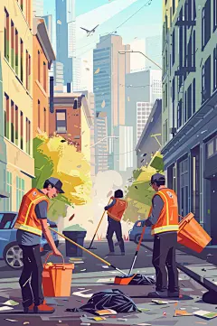AI数字艺术劳动节清洁工环卫工人插画
