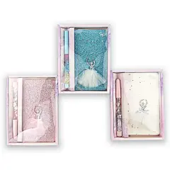 现货学生商务笔记本套装多色彩色记事日记带笔本金葱芭蕾闪亮本子