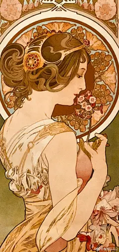 #穆夏与新艺术运动# 穆夏笔下的人物真的优雅恬静、风情万种，浪漫瑰丽的风格真令人着迷。日本动漫受其影响颇深，难怪与年幼时喜爱的少女漫画有着相似的感觉～ |广州·广东... ​