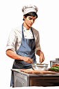 扁平化男厨师认真做饭职业人物插画