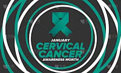 子宫颈癌关注月。庆祝每年的一月。医疗保健的女人。女孩团结。癌症预防。女性疾病。医疗保健的概念。海报，