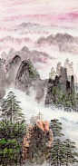 中国传统绘画的云与雾山高景观