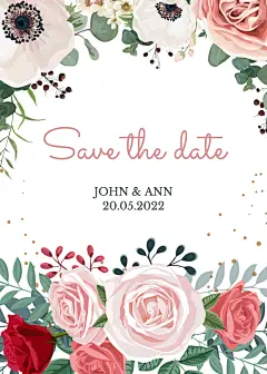 Literary Style Watercolor Flower Element Save the date wedding Greeting card