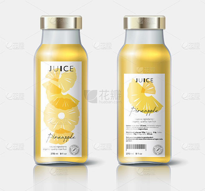 菠萝汁包装。漂亮的透明整体和切好的水果。...