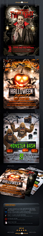 Halloween Flyer Template Bundle万圣节合集海报广告设计素材-淘宝网