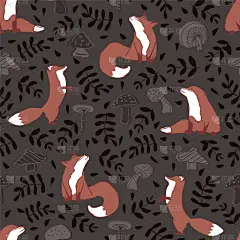 可爱的,狐狸,蘑菇,四方连续纹样,华丽的,纺织品,野生动物,壁纸,草,离开