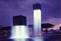 Modern fountains with cool lighting.