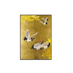 新中式工笔画背景酒墙手绘别墅客厅中国风茶室贵族抽象金箔鹤包邮-淘宝网