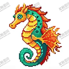 像素风格海马 【酷图网】海马,海马素材,海马插图,矢量海马,像素风格,矢量图,插图,海报,广告素材,海洋生物