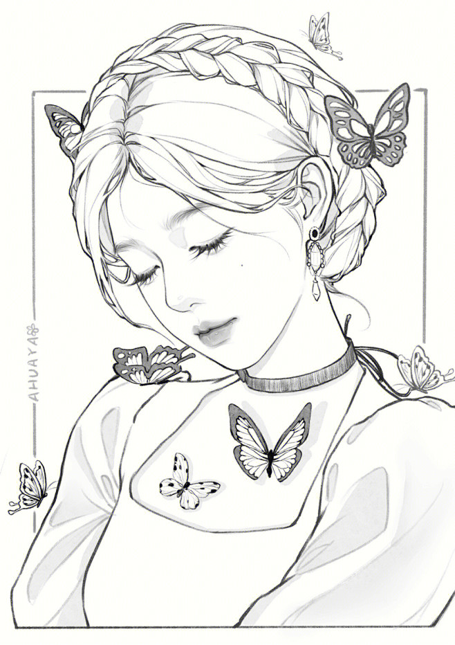 少女线稿练习蝴蝶少女