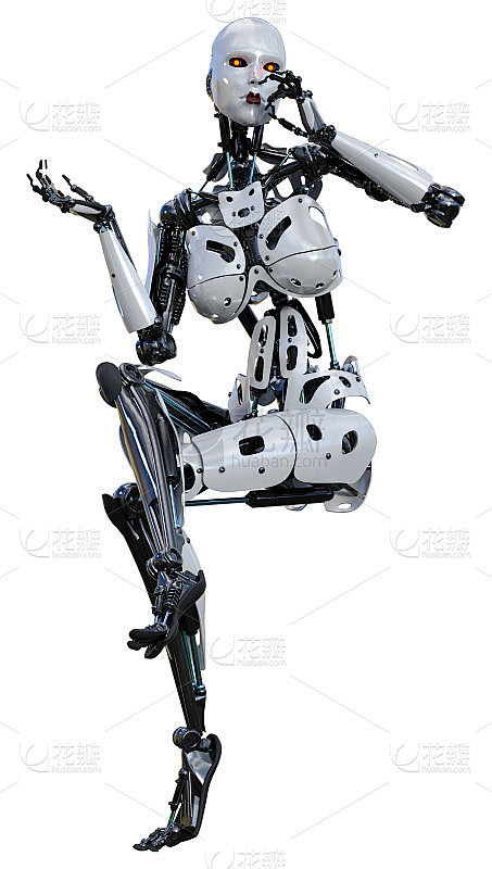 白色3D渲染女性机器人