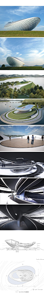 asymptote:韩国ARC多媒体影院】由asymptote建筑师设计了一座ARC多媒体影院，位于韩国大邱。最初是为了2012年韩国世博会建造的，它是韩国河流文化展馆之一。建筑体采用的大胆的弯曲弧线，在空旷的大片草地上，这个建筑就显得尤为突出