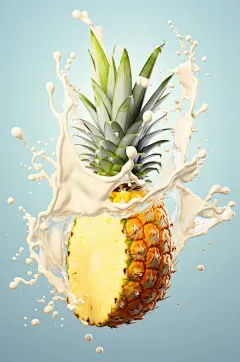 AI数字艺术菠萝果汁酸奶液体飞溅模型