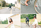 bride and groom on bicycles