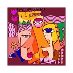 一组彩色抽象人脸立体派艺术风格装饰线条手绘插画矢量图设计素材