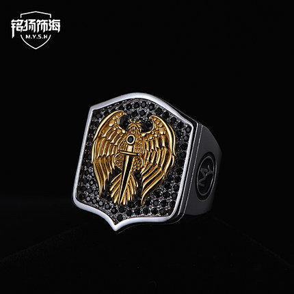 925银戒指男复古鹰之剑男士单身指环宽简...