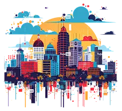 油漆飞溅—色彩缤纷的城市景观与飞溅油漆，现代，艺术