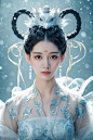 摄影风-摄影写真,超清细节,人像摄影,﻿中国美女,超广角,雪白的肌肤,洁白的皮肤,冰清玉洁,
超广角视角,超现实CG渲染、全身视图,一位东方韵味十足的中国年轻女子,她穿着轻纱蛹翼式的未来服装,身上纹满了祥云和凤凰的图案,眼神如湖水般平静,却暗流涌动,直视前方,画面以水蓝为主色调,清新又不失庄重,带着一种超现实主义的梦幻感,将传统元素与未来融合得恰到好处。