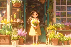 花店捧花快乐女孩