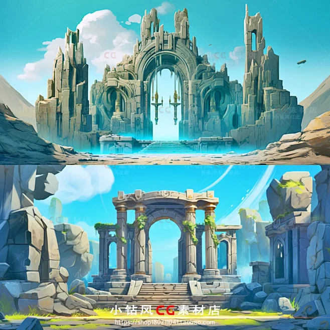 魔法石门建筑素材 遗迹废墟场景设定 插画背景设计 游戏美术资源-花瓣网