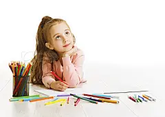 Child Education Concept, Kid Girl Drawing Dreaming School, White