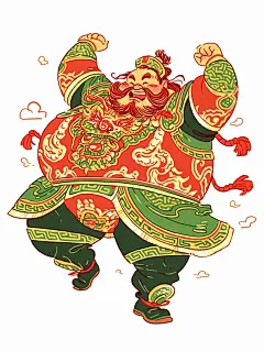 财神一位留着胡子的中国古代胖子将军高兴地跳了起来