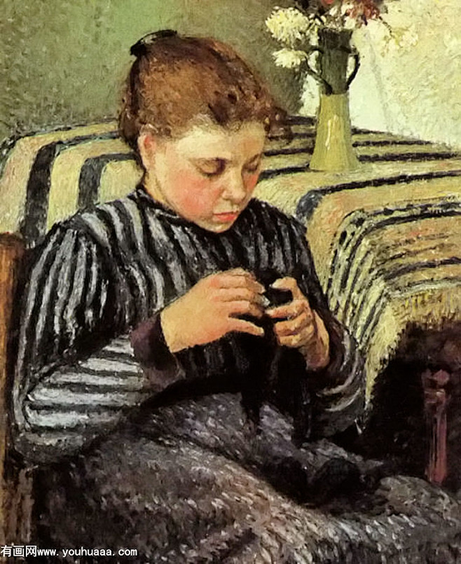 girl sewing #文物# #油画...