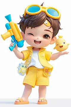 夏日玩水3D卡通人物形象