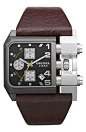 DIESEL® Large Square Leather Strap Watch