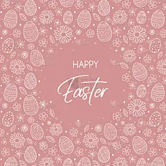 复活节快乐。设计简单的卡片与鸡蛋和鲜花。向量