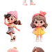 素材组合-通用3D可爱卡通小女孩儿童人物贴纸