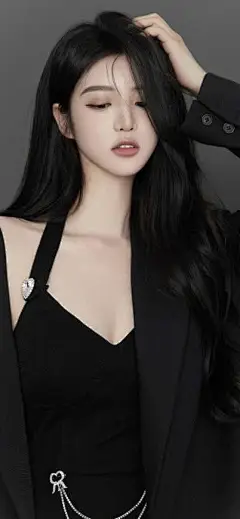 乌黑长发气质美女 高清手机壁纸图片(1242x2688)