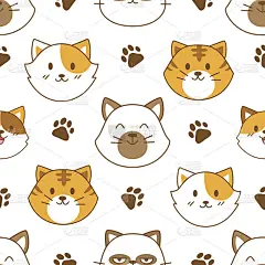 可爱的猫脸无缝图案背景