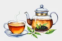 温馨手绘清新味如甘霖茶叶图片插画