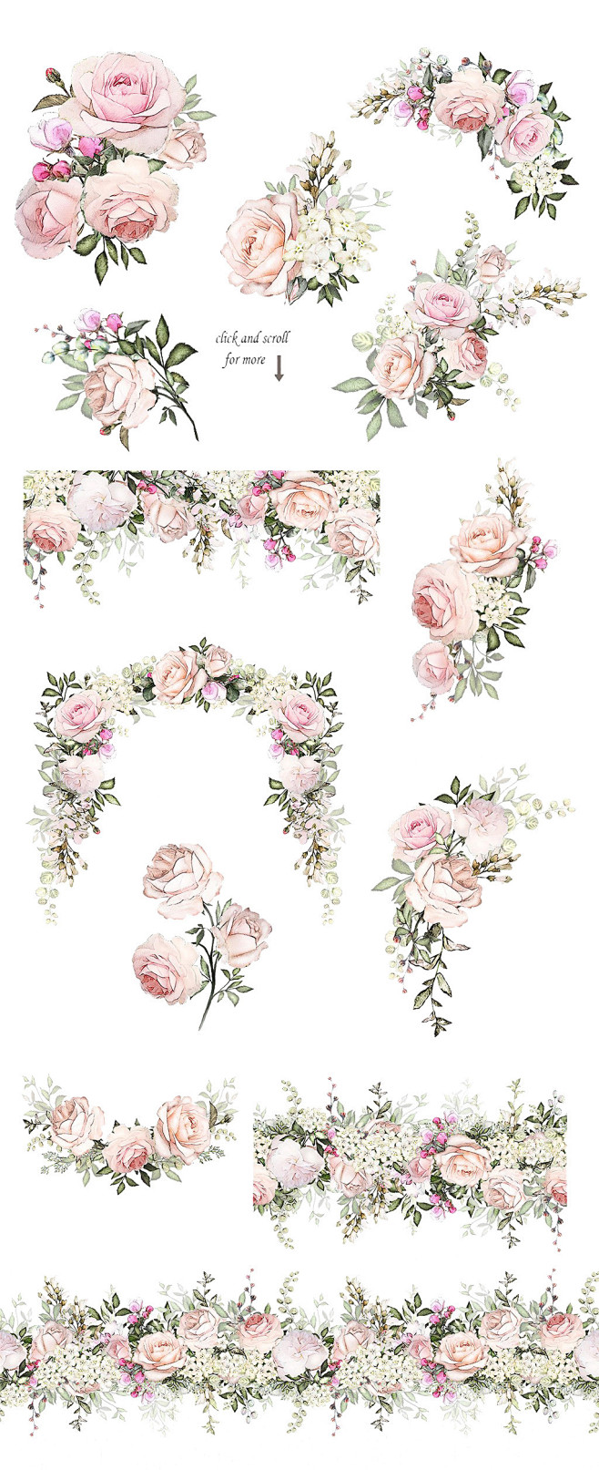 水彩手绘粉色玫瑰花花卉花环边框