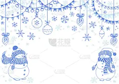 有雪人，节日花环，装饰和雪花的圣诞卡。