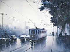 雨后的城市，温柔而宁静
by 水彩画家Arup Lodh
​#艺术范##手帐素材插画手绘# ​​​​