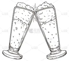 两杯比尔森啤酒，手画式祝酒