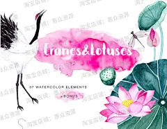 手绘水彩中国风荷叶仙鹤旗袍服装抱枕墙贴纸印花图案设计图片素材手机壳插画