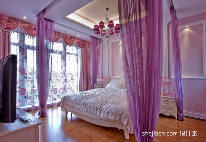 #卧室#紫色卧室窗帘效果图片