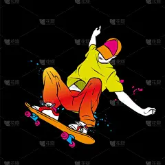 穿着牛仔裤和运动鞋的时髦滑雪者.滑板。明信片或海报的矢量插图,服装的印刷品.街头文化.