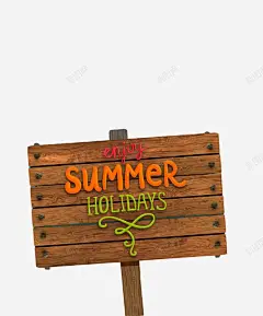 夏天假日度假木质指示牌 页面网页 平面电商 创意素材