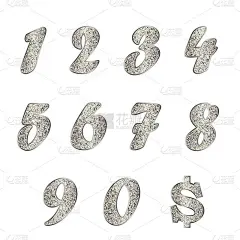 一套淡金色数字，美元图标制成的银，铂金，黄金，其他金属。