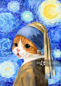 猫,梵高,星空,头巾,图像正版图片素材