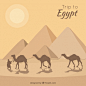Flat egypt pyramids landscape with caravan of camels Free Vector