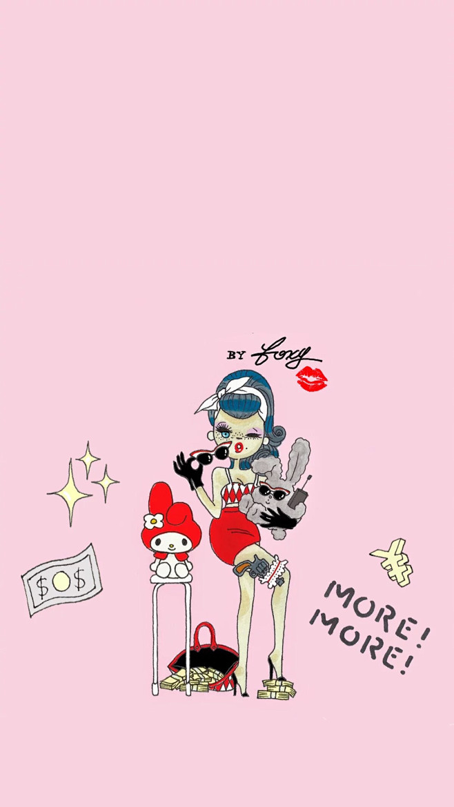 「卡通手机壁纸。少女原宿。插画设计。高清...
