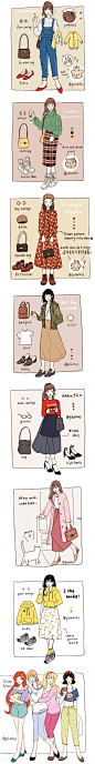 少女绘 / 日系少女穿搭分享 <br/>插画师PeiLu笔下的日系女孩的日常穿搭  小细节和配饰都画得很详细了，学习色彩搭配做精致女孩。<br/>ɪɴs : ᴘsʟᴜ0423 ​​​​