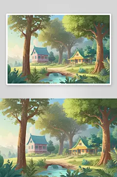 乡村小屋的景观与庭院美化-众图网