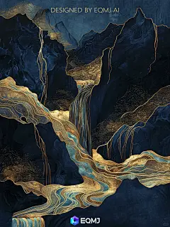 大美国风丨EQMJ AI绘制鎏金写意 山水画 - 小红书