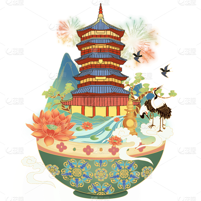 手绘-国潮风建筑